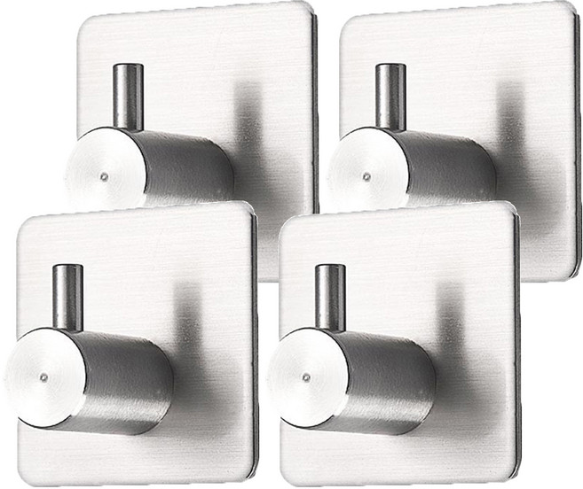 304無痕不鏽鋼強力掛鉤, 4個, 銀色