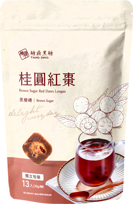 糖鼎 桂圓紅棗黑糖磚, 30g, 13顆, 1袋