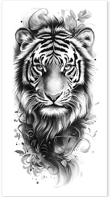 젤루나 남성용 리얼한 맹수 호랑이 팔 헤나 문신 타투 스티커, 1개, T-205