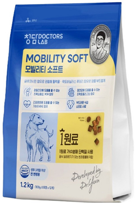 청담닥터스랩 강아지 모빌리티 1원료 가수분해 소프트사료, 관절+장건강, 1.2kg, 1개