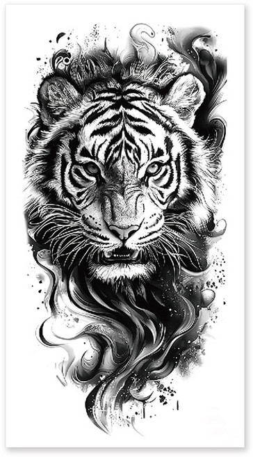 젤루나 남성용 리얼한 맹수 호랑이 팔 헤나 문신 타투 스티커, 1개, T-203