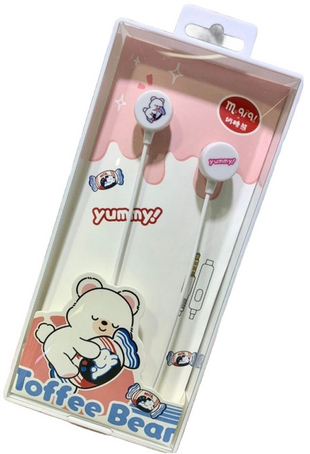 엠치치 파이니스트랩 파스텔 무드 감성 베어 줄 이어폰 3.5mm, 핑크