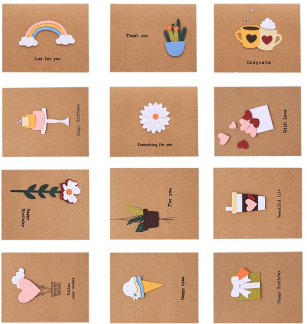 코히모 축하 감사 카드 + 편지봉투 12종 세트 5W0342, 혼합색상, 1세트