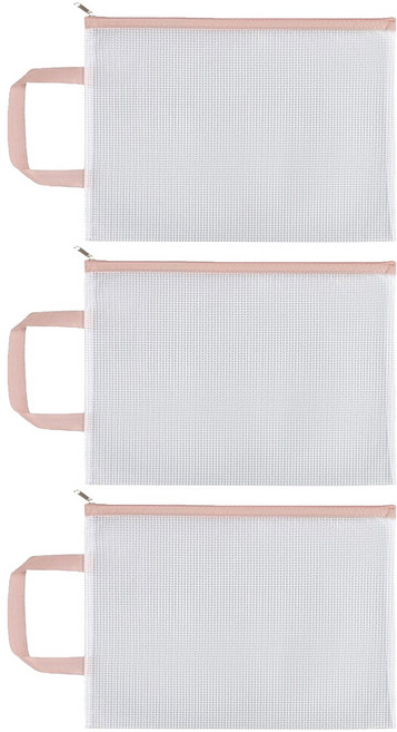 루이노리브 A4 방수 휴대용 메쉬 지퍼백 35 x 26 cm, 핑크, 3개
