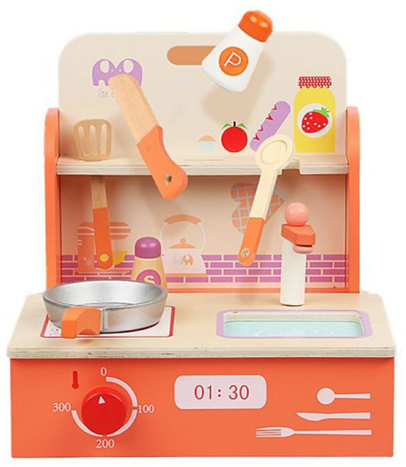 CHING-CHING 親親 木製玩具 可折疊粉嫩橘灶咖廚房組 MSN21016, 1盒, 橘色