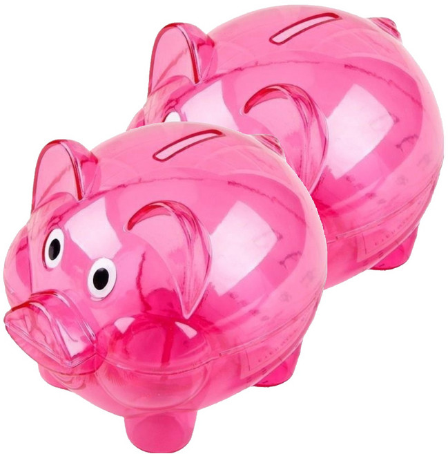 베네블 투명 돼지 동전 저금통, 라지 로즈, 2개