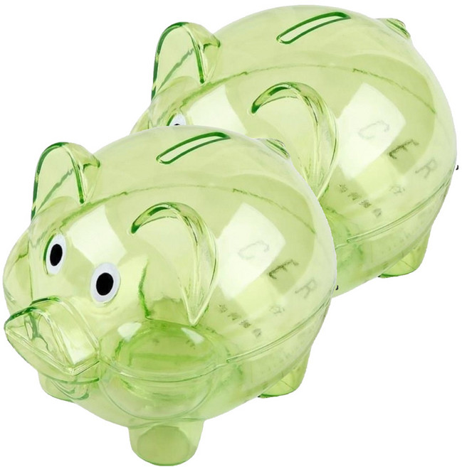 베네블 투명 돼지 동전 저금통, 라지 그린, 2개