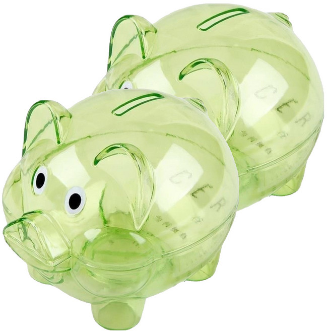 베네블 투명 돼지 동전 저금통, 스몰 그린, 2개