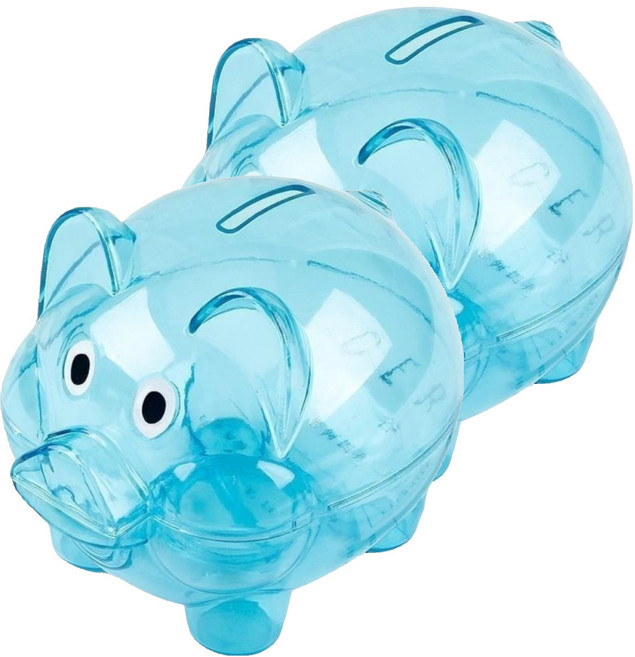 베네블 투명 돼지 동전 저금통, 라지블루, 2개