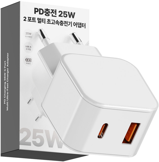 누아트 PD충전 25W 2포트 멀티 초고속 충전기 어댑터, 화이트, 1개