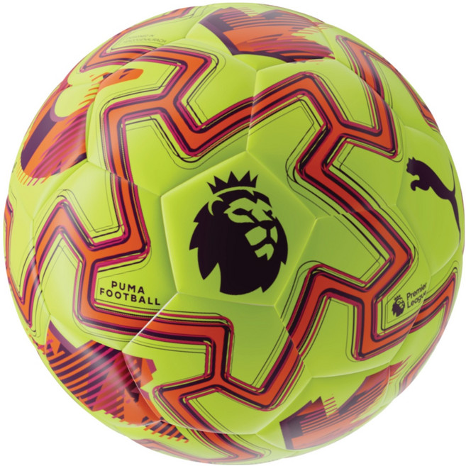 푸마 오르비타 컵 PL 브릴리언스 축구공 08471405 형광 옐로우 + 다크 퍼플 + 클레멘타인, 1개