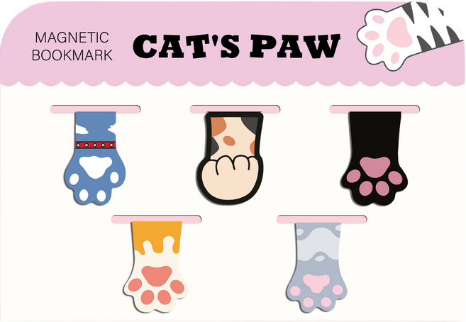 캐시리치 귀여운 캐릭터 자석 북마크 5종 세트, 강아지발바닥, 1세트