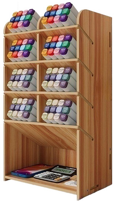 굿굿샵 대용량 연필꽂이 데스크 정리함 14.5 x 25.5 cm, 우드, 1개