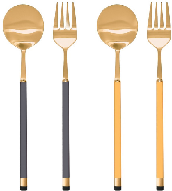 보겐 투톤 커트러리 2인 디저트 스푼 포크 세트, 헤드(골드), 손잡이(차콜, 비타민), 1세트, 디저트스푼 2p + 샐러드포크 2p