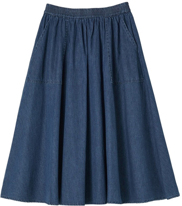 랩 여성용 밴딩 플레어 데님 면 롱스커트 AR2DS570