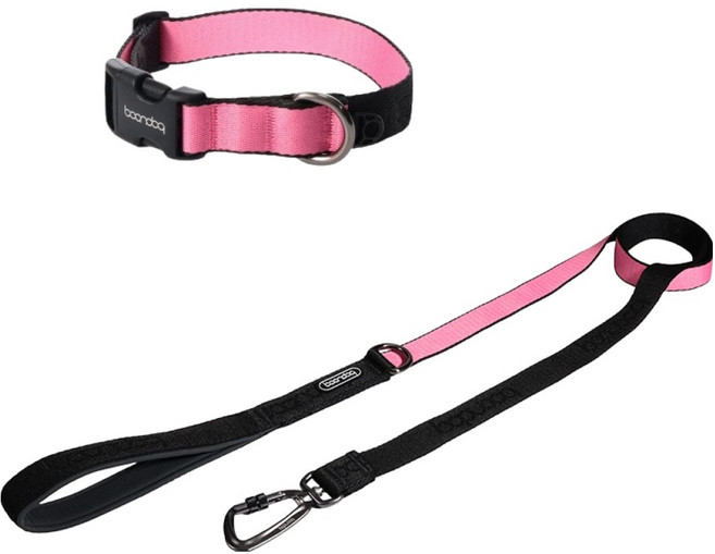 분독 강아지 오리지널리쉬 리드줄 카라비너 목줄 세트, 블랙핑크, 1세트