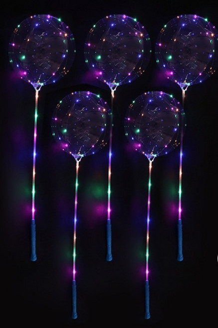 BYOORABYOO LED透明氣球 夜光派對慶典氣球組 5個 + 手動打氣筒, 1套, 混合顏色
