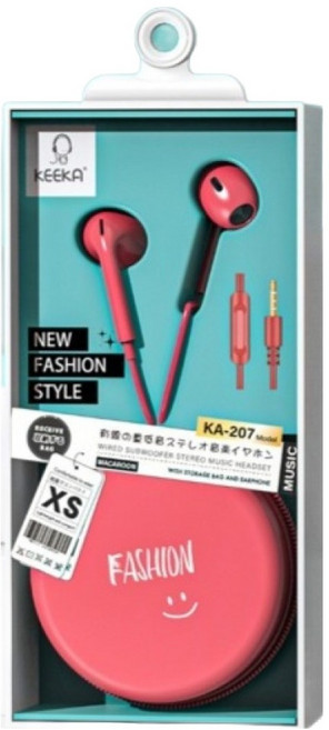 KEEKA 파이니스트랩 방긋 파우치 이어폰 3.5mm, 레드