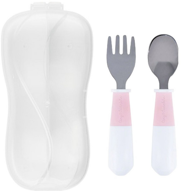 타이니트윙클 유아용 토들러 스테인리스 스푼 + 포크 + 케이스 세트, 핑크, 1세트, 케이스 + 스푼 + 포크