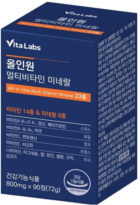 VitaLabs 올인원 멀티비타민 미네랄 23종 72g, 1개, 90정