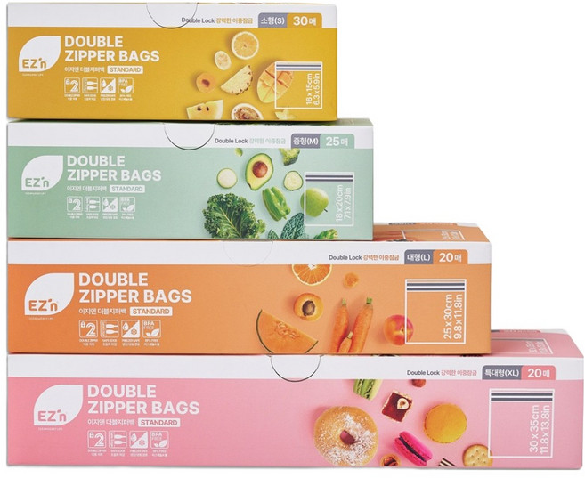EZn이지엔 스탠다드 더블지퍼백 4종 세트, 혼합, 95개입, 1세트