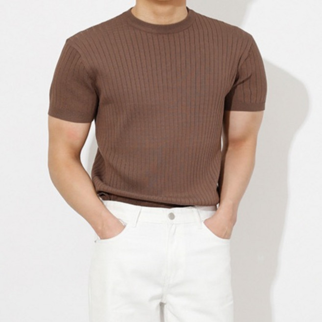 해리슨 남성용 머슬 슬림핏 골지 니트 반팔 HA-1048 WEL1024