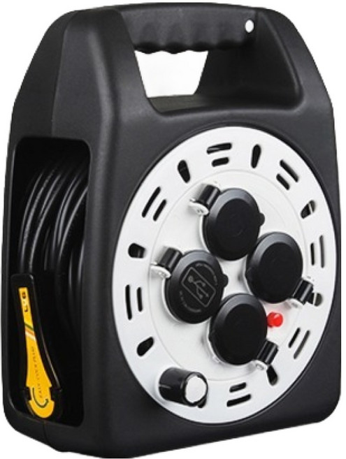 러그 박스 접지 베이직 USB 캡형 코드릴 3구, 블랙, 1개, 20m