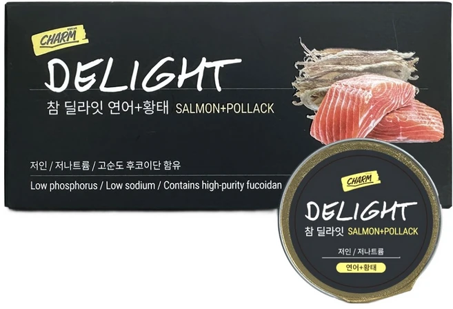 페피테일 반려동물 참 딜라잇 후코이단 간식캔, 혼합맛(연어/황태), 30g, 6개 - 쿠팡