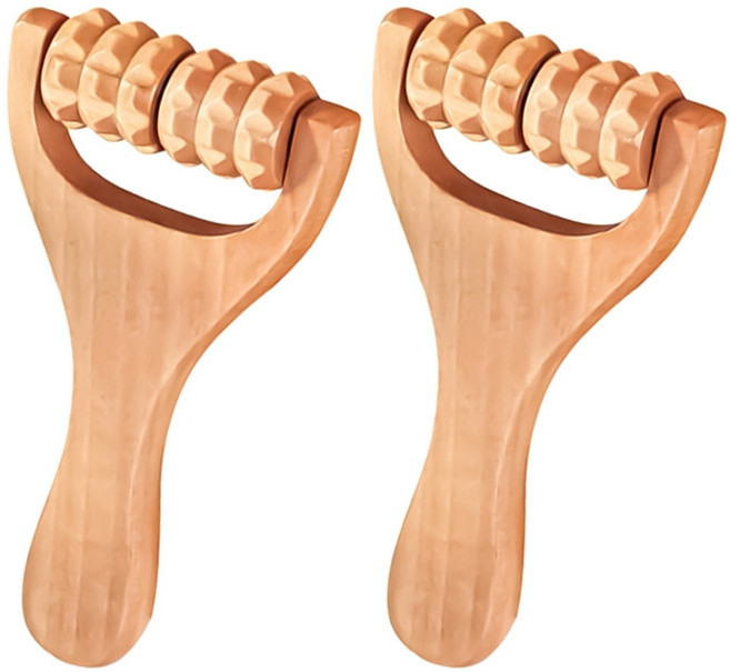 小麥購物 G848 木質滾輪按摩滾輪 齒彈弓, 木頭色, 2個