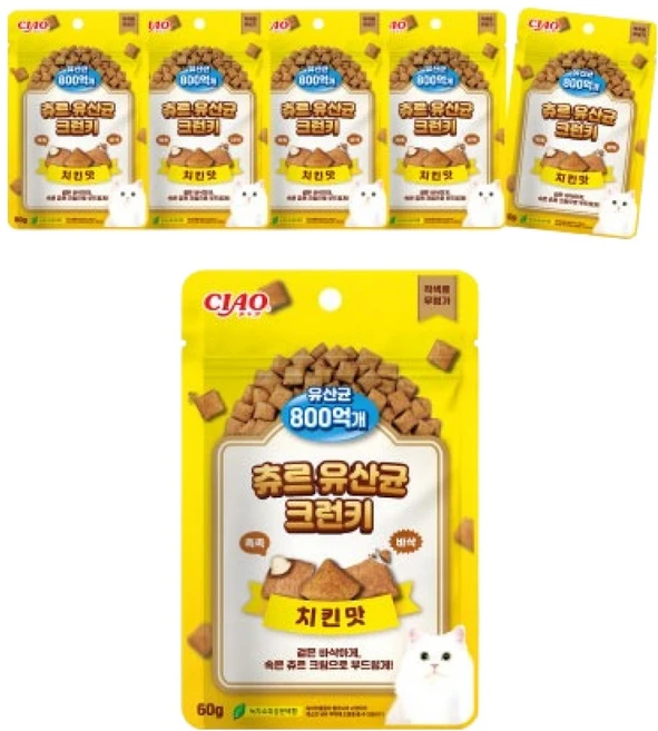 챠오츄르 고양이 츄르 유산균 크런키, 치킨, 60g, 6개 - 쿠팡