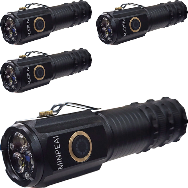 明沛 P40 LED 職人35W 大功率手電筒 MP3209 - USB充電 五種亮度選擇 磁吸設計 生活防水, 黑色, 4個