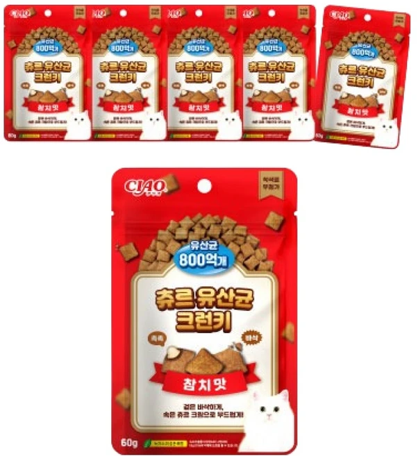 챠오츄르 고양이 츄르 유산균 크런키, 참치, 60g, 6개 - 쿠팡