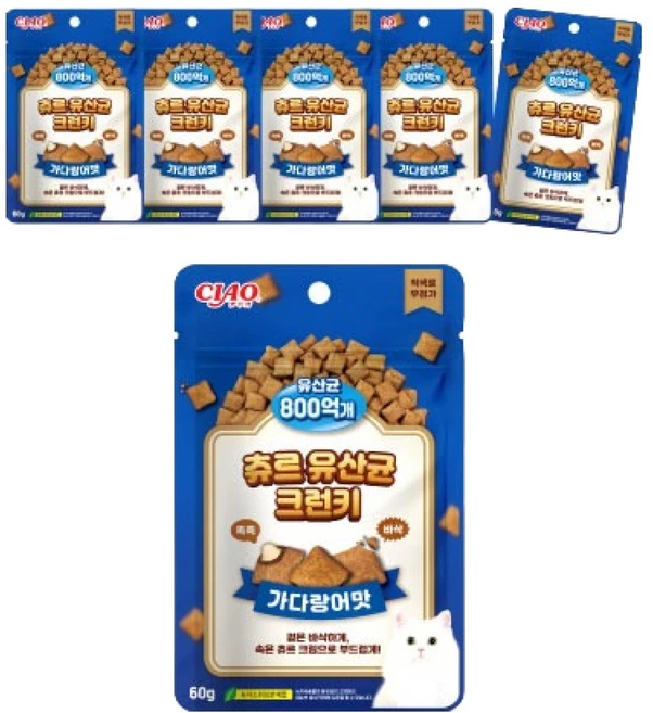 챠오츄르 고양이 츄르 유산균 크런키, 가다랑어, 60g, 6개 - 쿠팡