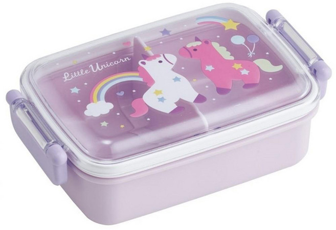 Skater 銀離子雙扣便當盒 450ml, 彩虹獨角獸 紫色 + 透明色, 1個
