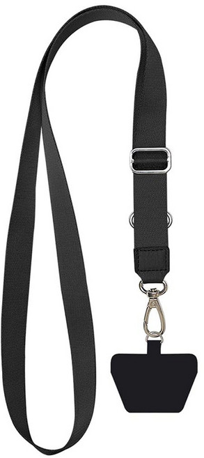 AHOYE 斜背頸掛手機掛繩 附夾片, 黑色, 1條