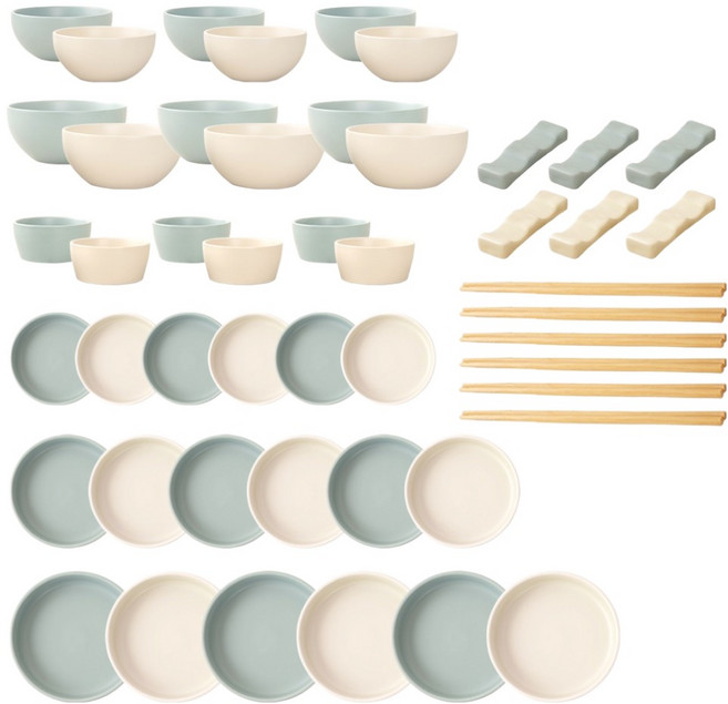 해피정 코리아 몽글 6인 식기 세트 48P, 1세트, 8종, 하늘 + 크림