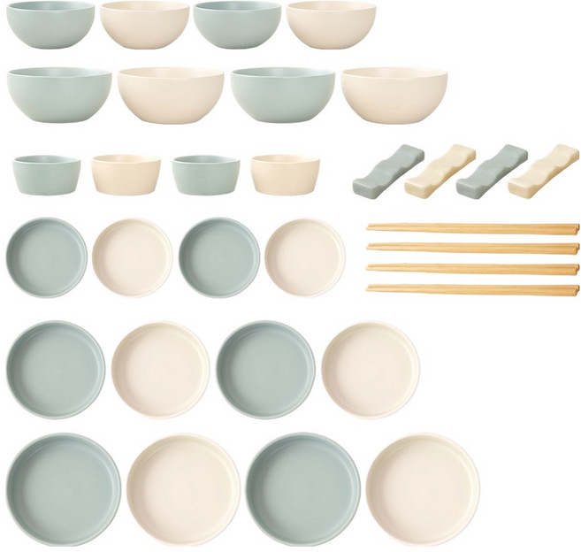 해피정 코리아 몽글 4인 식기 세트 32P, 하늘 + 크림, 1세트, 8종