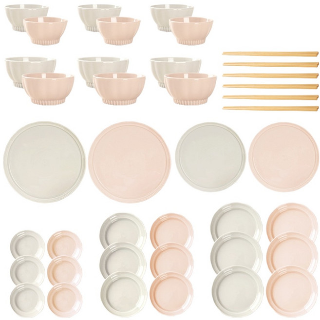 해피정 코리아 실바 6인 식기세트 40p, 핑크베이지 + 민트그레이, 1세트, 8종