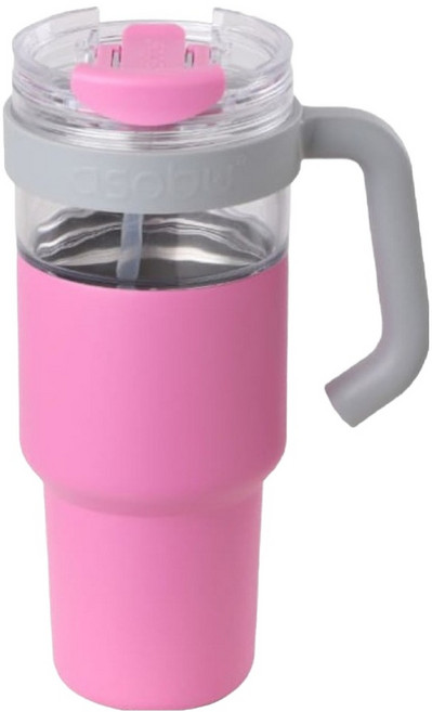 아소부 2 IN 1 익스플로러 보온보냉 손잡이텀블러 앤 진공스텐 빨대 텀블러, 핑크, 1개
