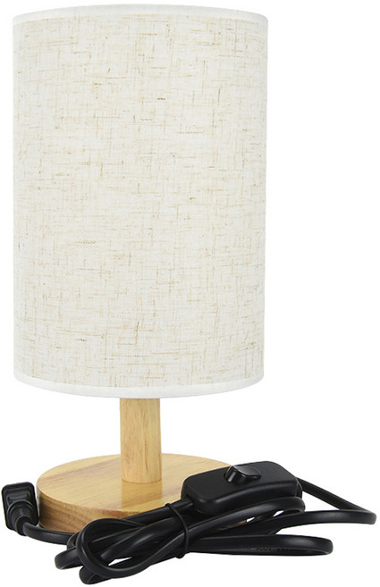 日式實木床頭燈 圓筒大型, 米白色