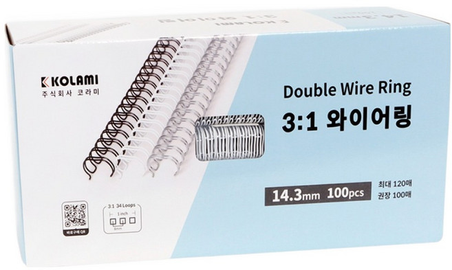 코라미 3:1 와이어링 100개입, 백색, 1개, 14.3mm