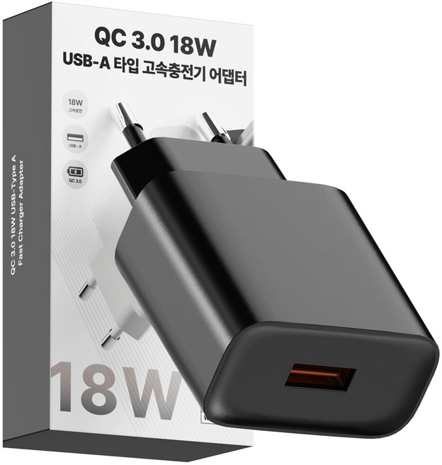 누아트 QC 3.0 18W USB A타입 고속충전기 어댑터, 블랙, 1개