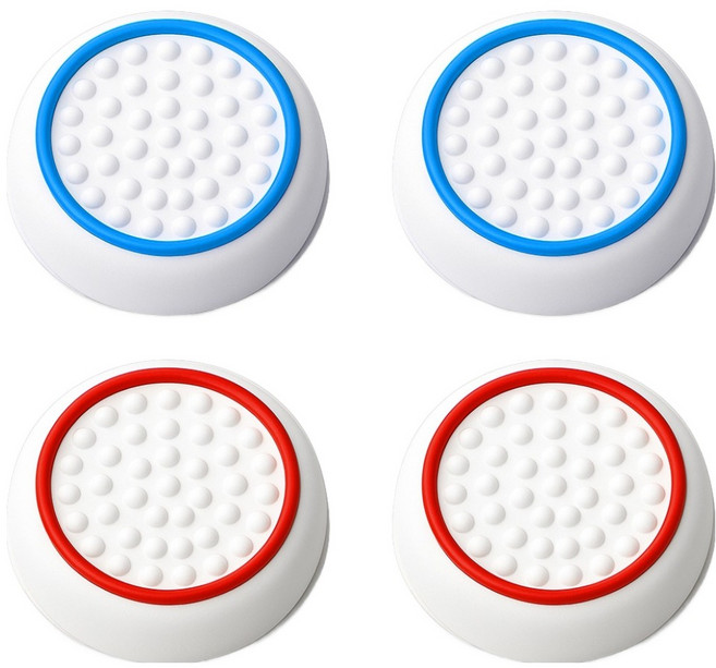 스페이스쉴드 닌텐도 스위치 2 조이콘 호환 화이트 라인 엠보 실리콘 스틱 캡 2종 x 2p 세트, 화이트블루, 화이트레드, 1세트