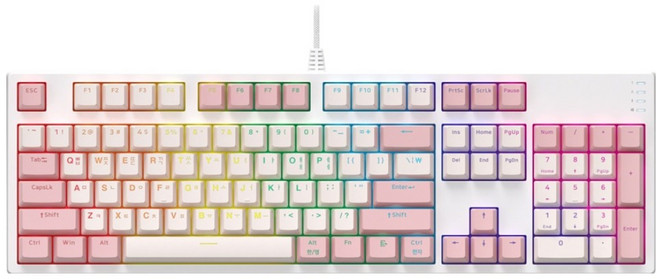 COX 축교환 카일 광축 V2 게이밍 유선 키보드, White + Pink, CY104K, 갈축