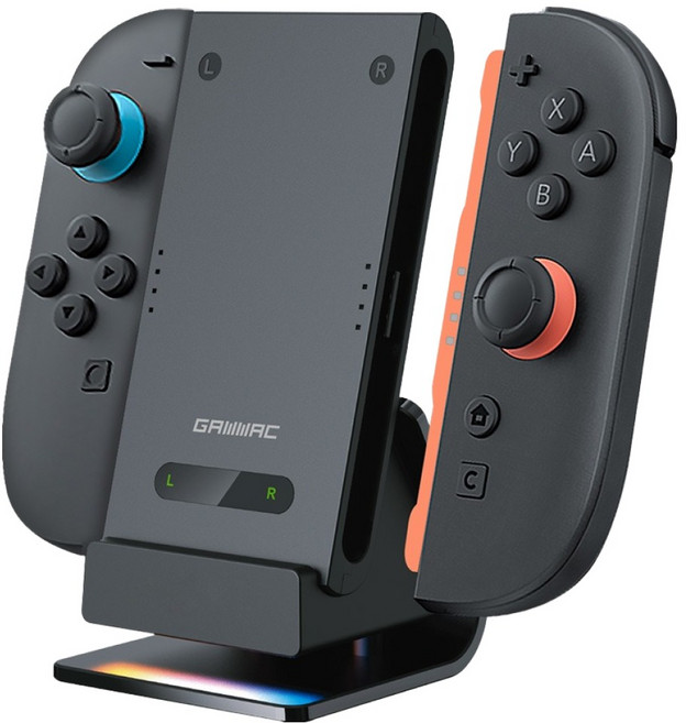 겜맥 닌텐도스위치2 조이콘 LED 충전그립 스탠드 슬림핏, 블랙, 1개, KMNS2-123