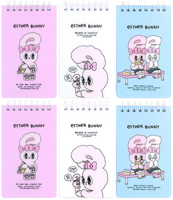 에스더버니 PP커버 상철수첩 80매 3종 x 2p 세트, 핑크 + 블루 + 화이트, 1세트