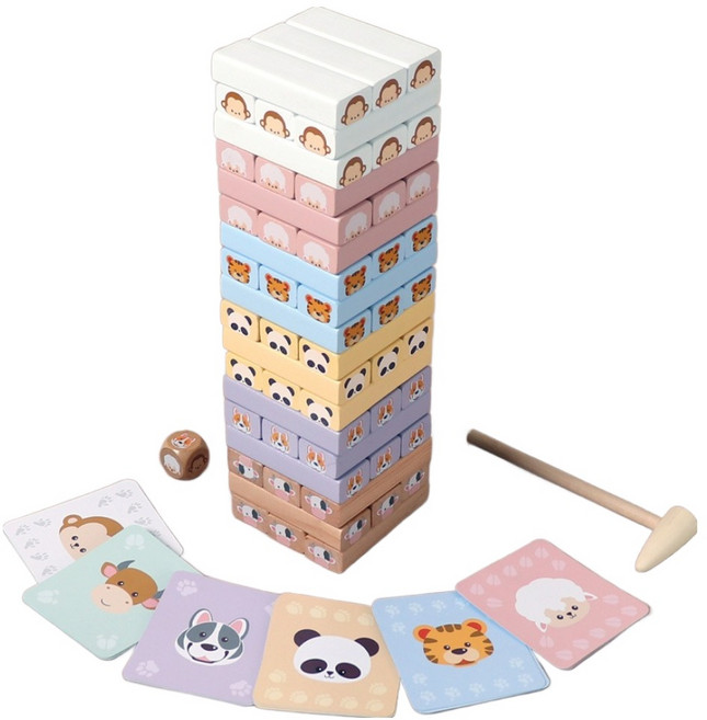 토도리브로 원목 동물 게임 블록, 1개, 혼합색상