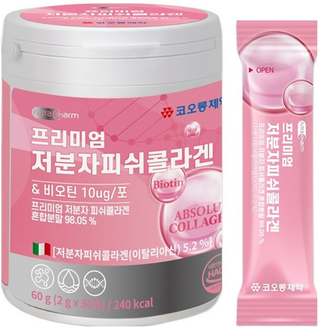 코오롱제약 프리미엄 저분자 피쉬 콜라겐 30p, 60g, 1개