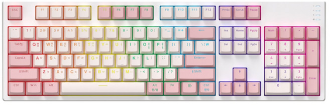 COX 축교환 카일 광축 V2 게이밍 유선 키보드 + PC방 전용 스티커, White + Pink, CY104K, 청축
