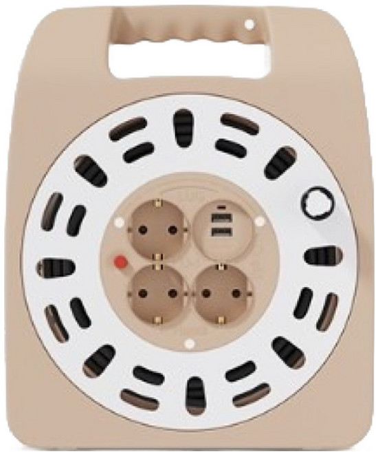 LUGBOX 接地 1.5SQ USB 寬版捲線盤 3孔, 1個, 20m, 奶油棕